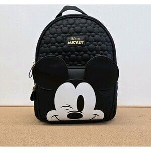Disney Primark Winking Mickey Mouse Black Embossed Backpack Bag New (B9)